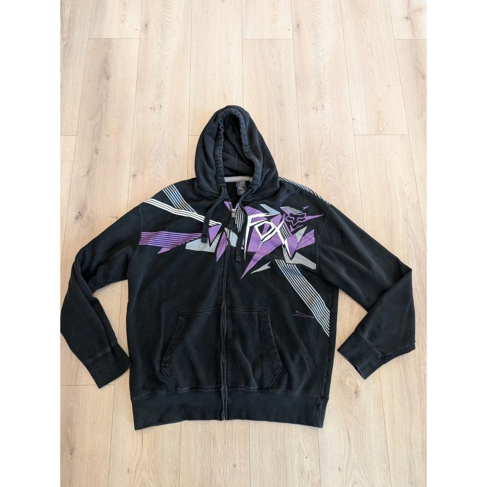 RARE Y2K Fox Racing Graphic Front-Back All Over Print hoodie zip up men's XXL
